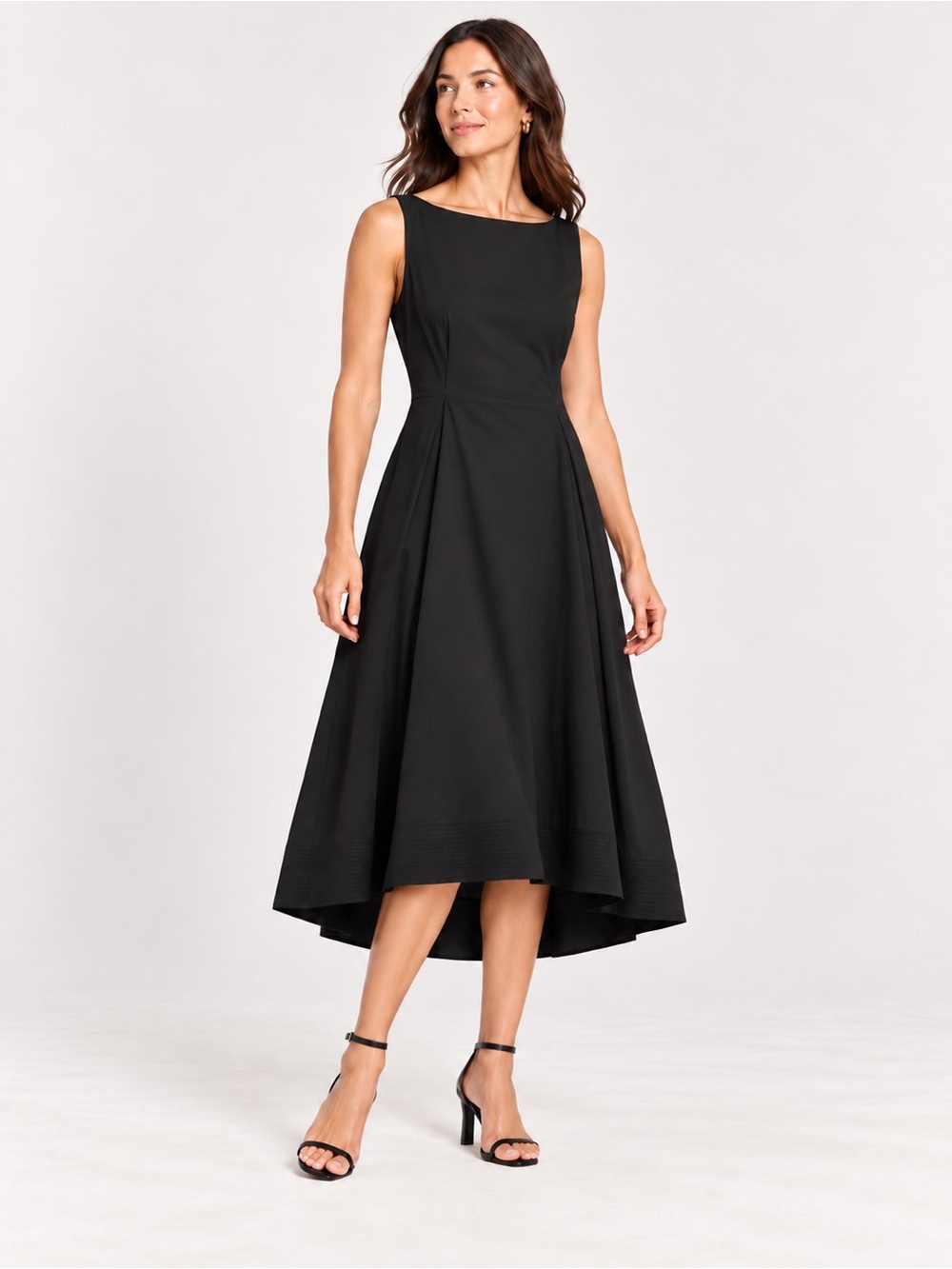 NWT Lafayette 148 Black High Low Midi Dress Size 16 Sleeveless